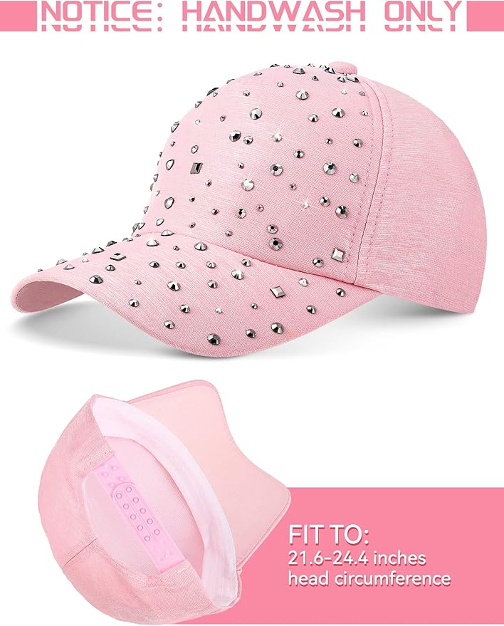 Loopeer 2 Pcs Adjustable Breathable Rhinestone Baseball Cap for Women Men Sequins Casual Sports Cap Rhinestone Hat