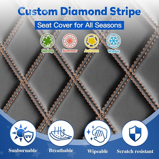 NOKINS Golf Cart Seat Covers Fit Club Car DS Pre-2000 OEM Standard Seat Cushion, Golf Cart Vinyl Diamond Front Seat Covers, Soft/Scratch-Resistant/No Stapler Needed