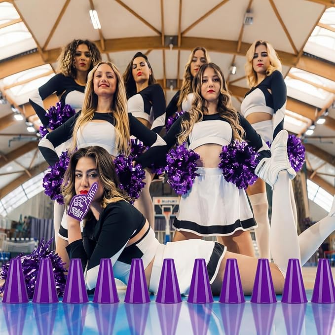 12 Set Team Spirit Accessories for Cheerleading Cheer Megaphone Pom Poms and We're #1 Fan Foam Finger Cheerleader Gifts for Sports Events Football Baseball Cheering Supplies