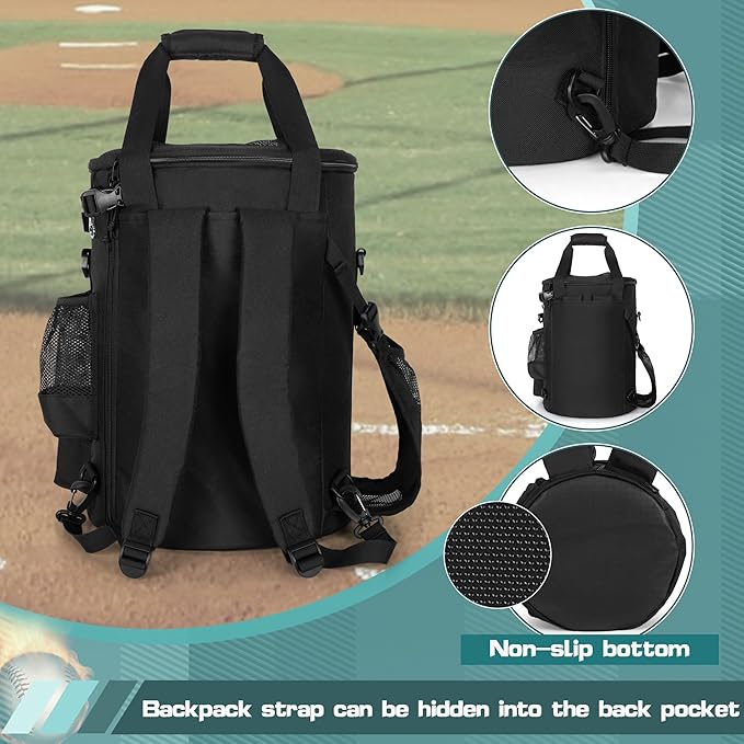 Smasrob Baseball Coaches Bag Fits 6 Gallon Ball Bucket, Baseball Bucket Bag with Backpack and Shoulder Straps
