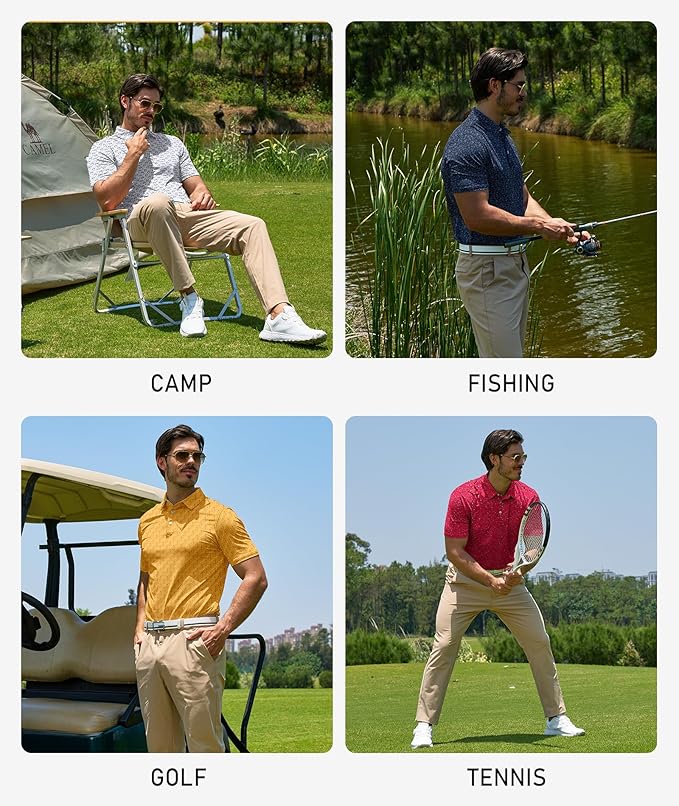 ZITY 5 Pack Mens Golf Shirt Short Sleeve UPF 50+ Moisture Wicking Performance Print Patterns Casual Golf Polo Shirts for Men