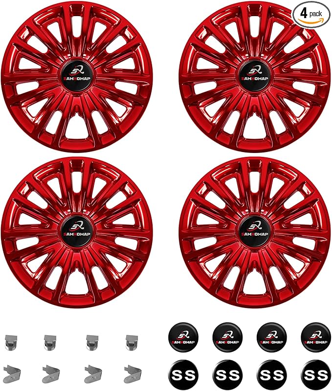 Golf Cart Hub Caps 8 Inch for EZGO/Club Car/Yamaha (Excludes EZGO RXV) Golf Cart Wheels and Tires, Snap-On Installation Wheel Covers Accessories, Premium ABS Plastic, Set of 4, Red