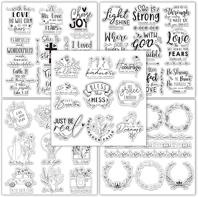 Whaline 5 Sheets Bible Verse Clear Stamps Christian Jesus Silicone Transparent by Whaline