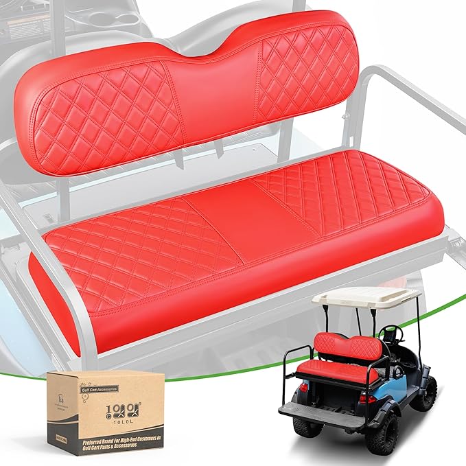 10L0L Golf Cart Seat Covers for Club Car Precedent,EZGO TXT Front/Rear Seats Diamond Pattern,Vinyl Leather with Adjustable Straps and Retractable Buckle, No Stapler Needed