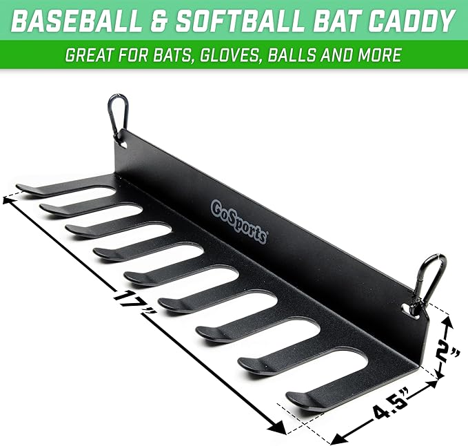 GoSports Baseball & Softball Bat Racks - Black or Red, Holds 16 Bats - Mount on Wall or Clip on Dugout Fence