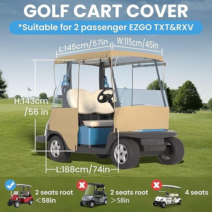 Golf Cart Cover, For 2 Seater, Driving Use, 4 Sides Rolled Up, Waterproof, Windproof, Dustproof, 600D Waterproof Oxford Cloth, Super Transparent EVA, For Club Car Precedent/Tempo/ Onward, EZGO