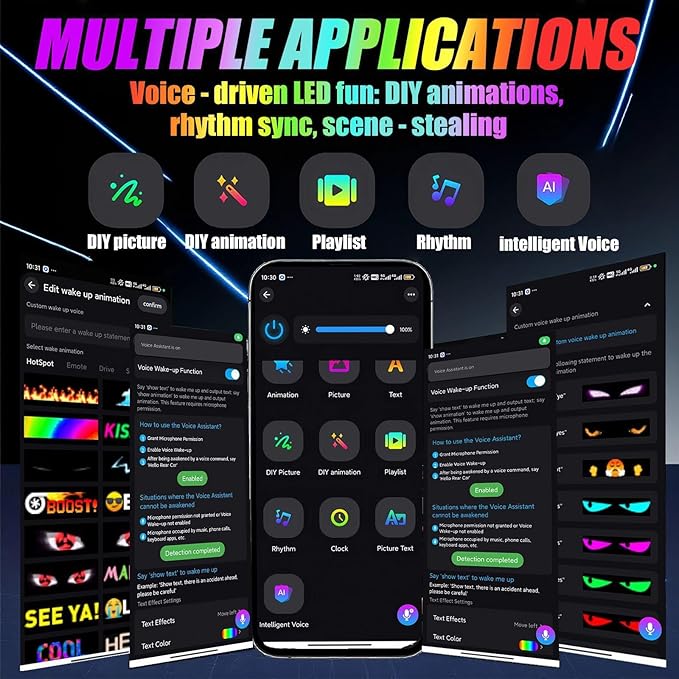 AI Voice Controlled Golf Cart Devil Eyes Light Sign& Led Eyes for Car Windshield - 23x5in Programmable Flexible LED Screen with App Control Animated Scrolling Electra Eyes for Truck UTV Decor
