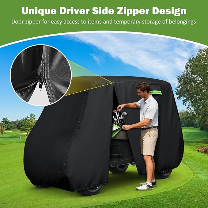 Waterproof Golf Cart Cover 4 Passenger for Yamaha/Cushman/Evolution/Tomberlin/ICON/Star EV, Heavy Duty Sun Rain Dust Protection 2+2/4 Passenger Golf Cart Cover with Soft Cotton Lining & Door Zipper-L