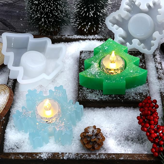 2PCS Christmas Resin Molds Christmas Tree Candle Holder Resin Molds Snowflake - Image 3