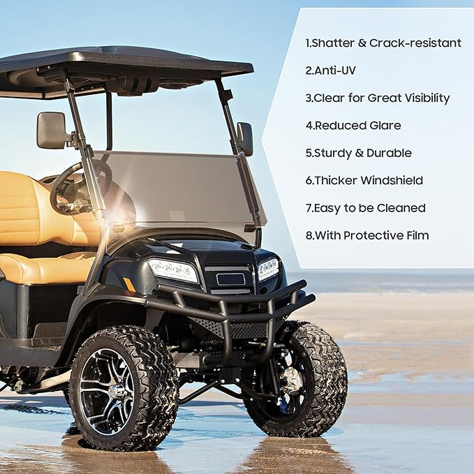 10L0L Golf Cart Windshield for Club Car Precedent 2004-Up, 2017-Up Onward, Tempo, Fold Down Club Car Windshield, Anti-UV Impact Resistant 37.5"W X 33.6"H(Teal)