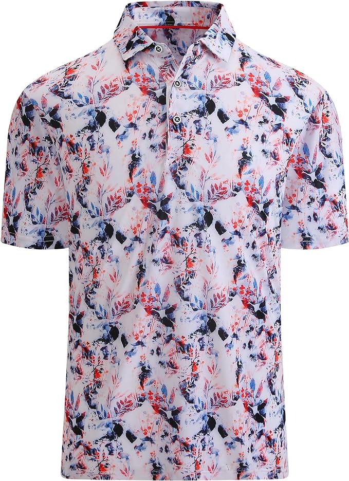 SAMERM Golf Shirts for Men Super Stretch Jacquard Dry Fit Golf Polo Moisture Wicking Short Sleeve Polo Shirts for Men