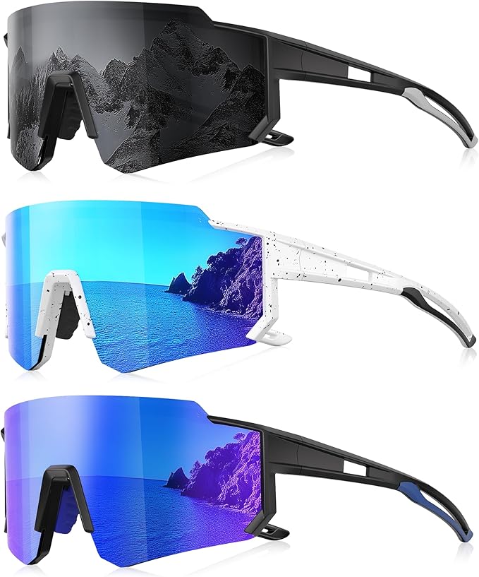 3 Pack Polarized Sunglasses for Men Women, Sports Mens Sunglasses with UV Protection for Baseball Cycling Running