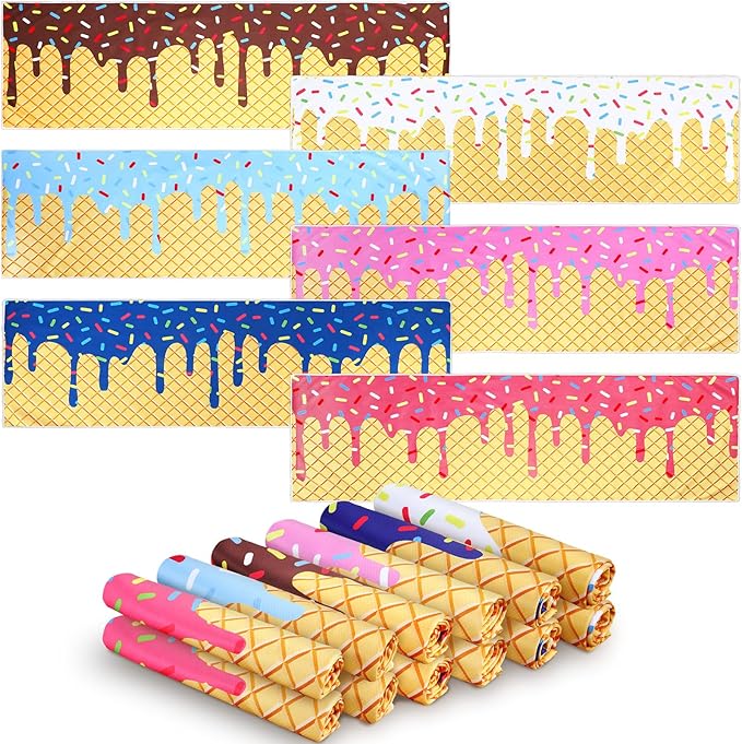 Breling 12 Pcs Ice Cream Drip Baseball Party Favor Cooling Towel Gift 40 x 12 Inch Microfiber Ice Cream Drip Cooling Towels Sweat Absorbent Baseball Team Gift for Hot Weather Workout Yoga Gym Coach