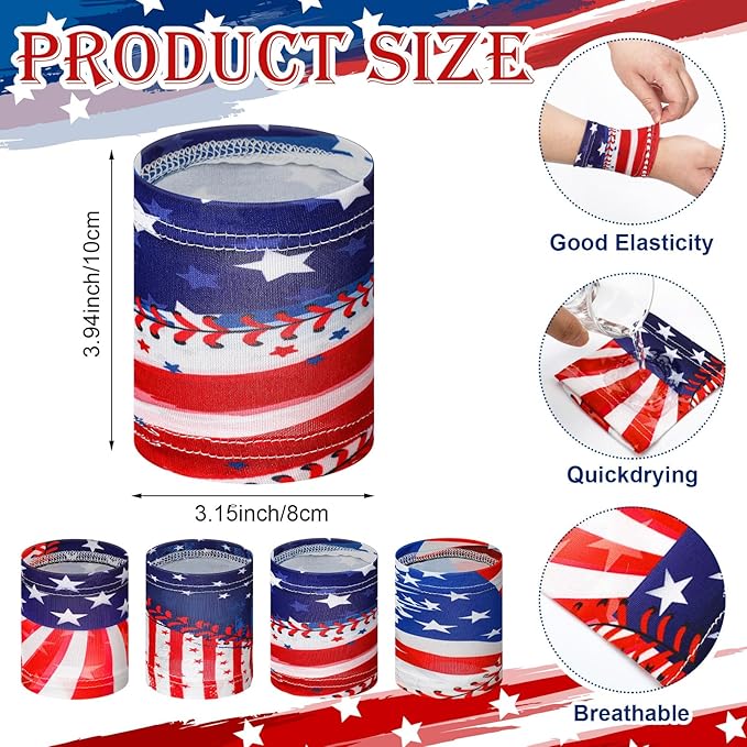 Unittype 4 Sets Baseball American Flag Headbands and Sports Wristbands Red White Blue Patriotic Sweatbands Flag Baseball Accessories for Athletes Sports Events Team Gift Unisex