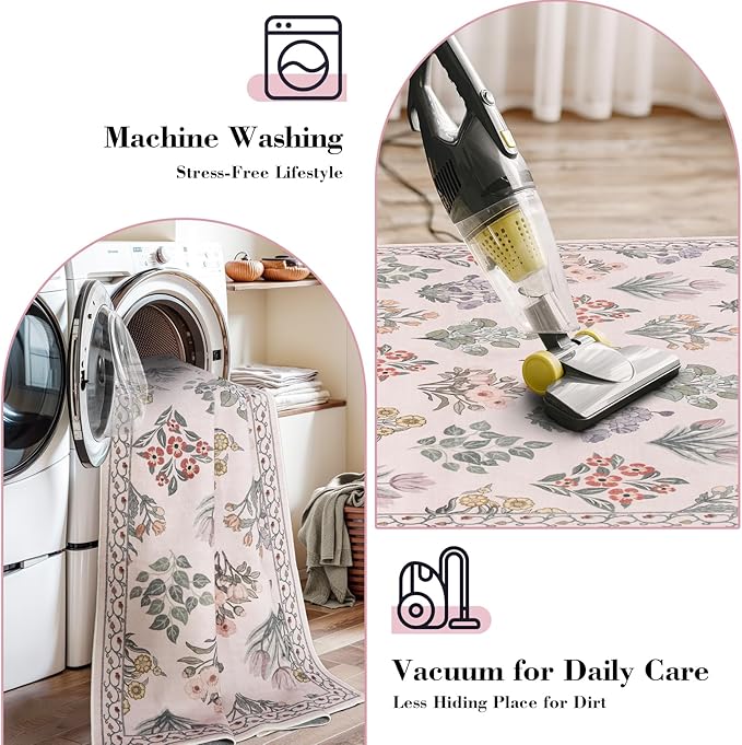 Wonnitar Floral Print Rug for Bedroom, Non Slip Soft Large Moroccan Trellis - Image 4