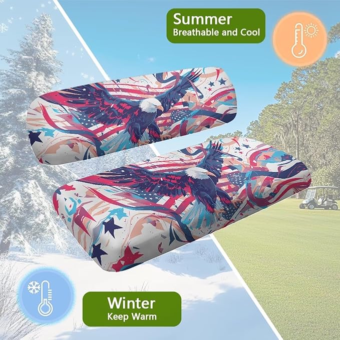 Yewatlles Seat Cover for Golf Cart Club Car Regular Cushion, No Stapler Required, Golf Cart Replacement Front Seat Cover Activity Reward Flag and Eagle