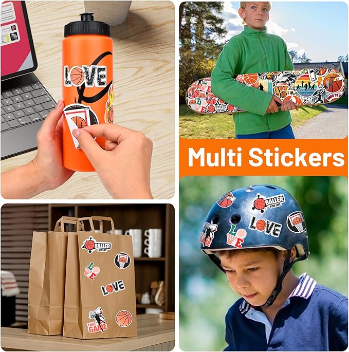 Basketball Party Favors, 12 Pack Basketball Water Bottles with 300 PCS Stickers, 20 oz Sports Squeeze Bottle, BPA-Free Reusable Water Bottles Bulk for Boys, Gifts For Team
