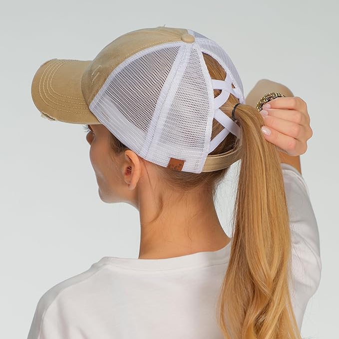 C.C Ponycap Messy High Bun Ponytail Adjustable Glitter Mesh Trucker Baseball Cap