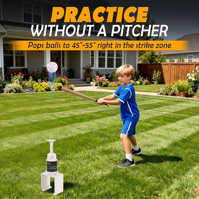 Baseball Practice Popper, Pop Up Tee Balls to The Perfect Height for Batting Trainer, Batting Machine for Practicing Hitting Without a Pitcher