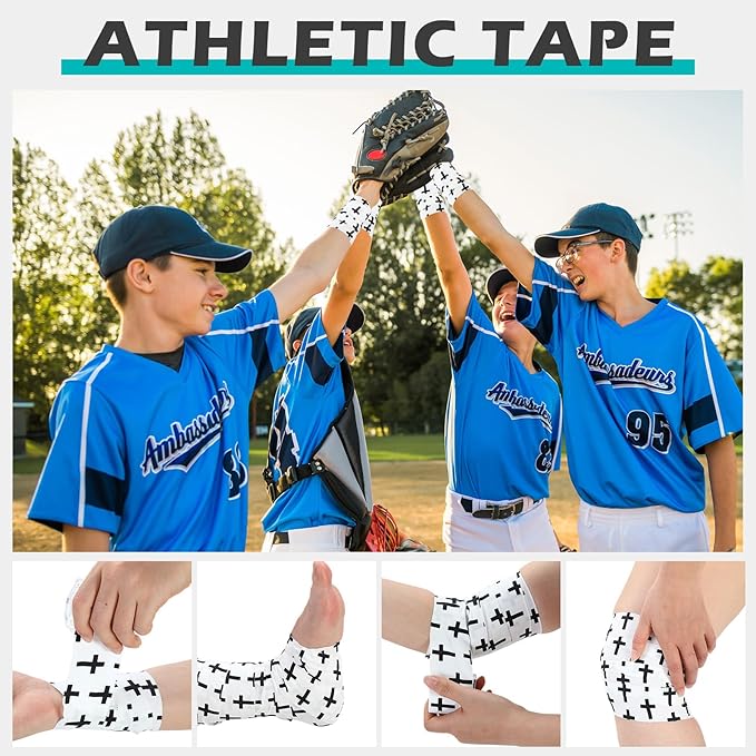 TrelaCo 2 Pcs Wrist Tape Baseball Cross Athletic 2in x 23ft Cotton Cross Wrist Tape Serrated Edges for Fingers Ankles Injury Wrap, Football Baseball Hockey Soccer (White)