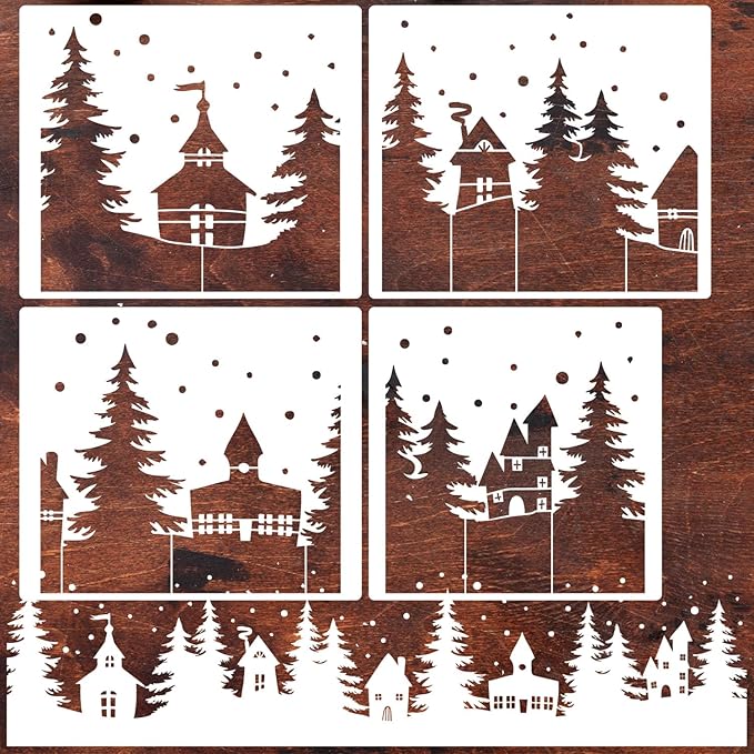 Christmas Stencils for Window Glass Large Christmas Village Stencil for Wood by zosylley