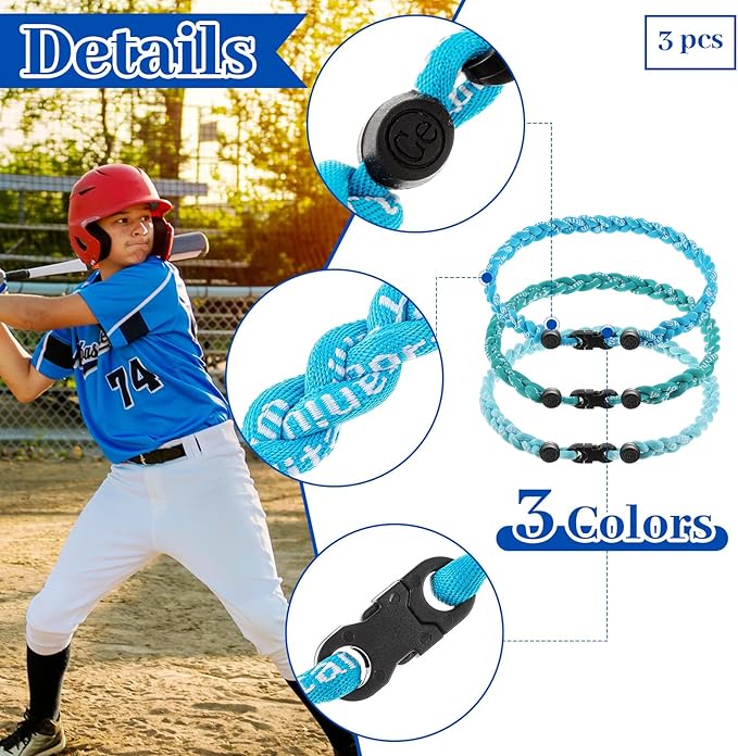 Junkin Baseball Necklaces Three Braided Rope Titanium Necklace for Fans Team Gifts Boys Men Player Softball Sports