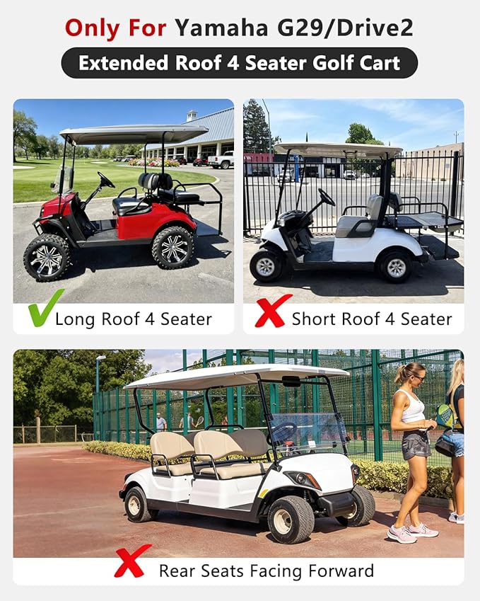 Golf Cart Enclosures 4 Passenger,Golf Cart Cover for Yamaha Long Roof 2+2 Seater,Waterproof 600D Driving Rain Cover,Roll Up 4-Sided Clear Windows&Door,Yamaha Golf Cart Accessories