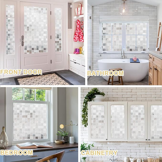 Window Privacy Film Decorative for Front Door, Bathroom Static Cling Stained - Image 7