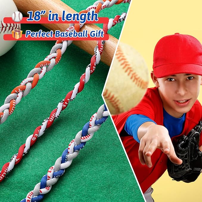Junkin Baseball Necklaces Three Braided Rope Titanium Necklace for Fans Team Gifts Boys Men Player Softball Sports