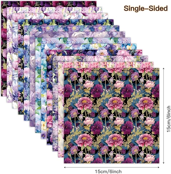 Purple Floral Scrapbook Paper Pad Color Flower Patterned Paper 6×6, 24 Sheets - Image 4