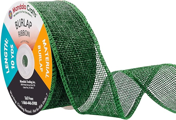 Mandala Crafts Green Burlap Ribbon 1.5 Inches Wide Jute Ribbons by MandalaCrafts