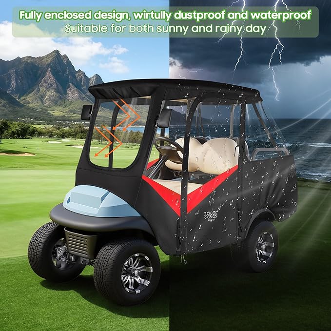10L0L 4-Passengers Golf Cart Enclosure for Club Car Precedent 57" Short Roof, 600D Waterproof Clear Rain Cover with Security Side Mirror Openings, All Weather Waterproof Snowproof Driving Covers