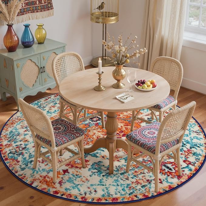 Lahome Washable Round Rugs 5'3"ft, Bohemian Orange Circle Rugs - Image 8