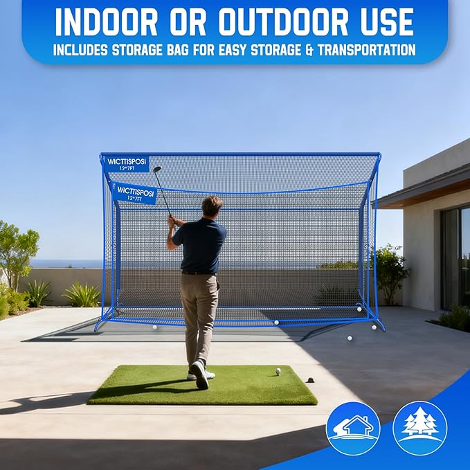 Golf Hitting Net with Extra Striking Net, 10x7ft/7x7ft Heavy Duty Golf Practice Nets for Golfers Backyard Driving Swing, Golf Impact Cage Metal Frame with Storage Bag&Elevated Base, Indoor Outdoor Use