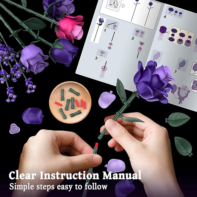 Purple Roses Flower Bouquet Building Sets, Gifts - Image 6