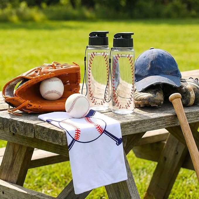 Reallnaive 36 Pcs Sports Water Bottle Cooling Towel Set Include 12 Reusable Sports Squeeze Water Bottle 12 Ice Towel Breathable 40"x12" Cooling Towels for Soccer Team Gift (Baseball)