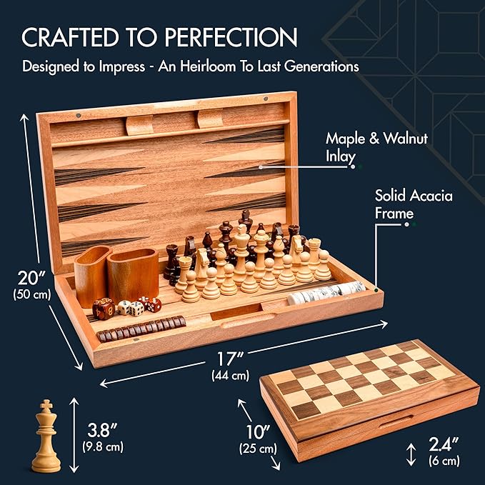 17 Inch Chess Checkers Backgammon Set - Image 4
