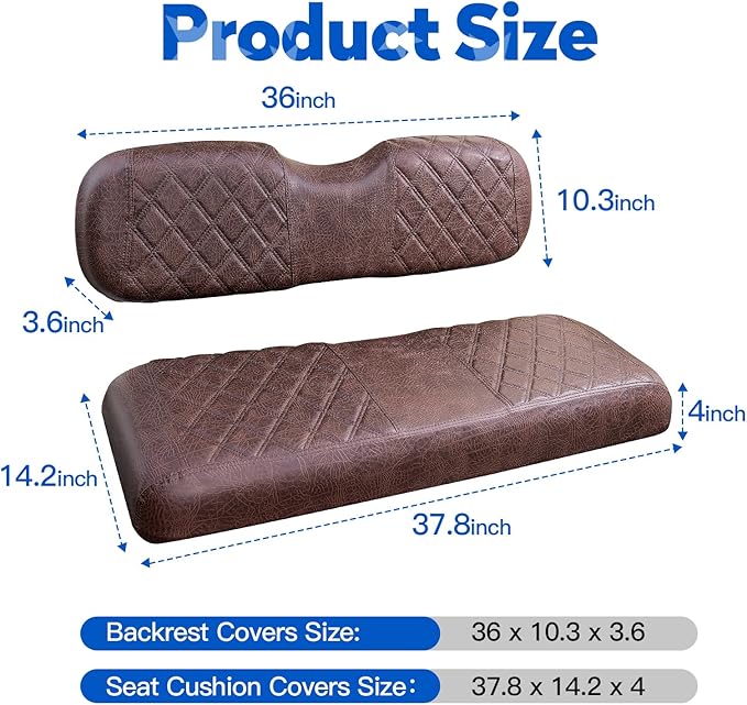 NOKINS Golf Cart Diamond Seat Covers Fit for Club Car DS/Precedent/EZGO TXT RXV/Yamaha Aftermarket Standard Rear Seat Cushion, No Nails Required, Breathable Vinyl Seat Covers (Brown&Yellow 8412)