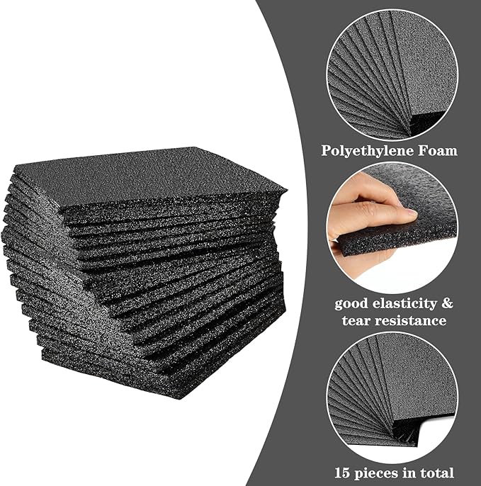 15 Pcs 12" x 8" x 0.5" Polyethylene Foam Thick Foam Sheet Firm Black Foam - Image 3