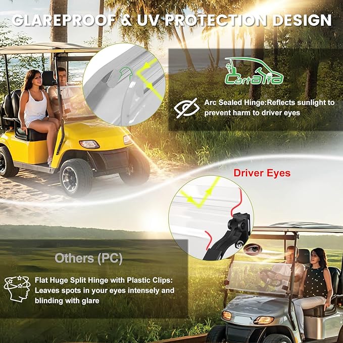 Golf Cart Foldable Windshield 3/16" (5MM) Thicken for 1995-2013 EZGO TXT & Medalist, 40.75" W×33.85" H, Fits 3/4" Rail Front Folding Windscreen Glass Scratch-Resistant, Shatterproof, Anti-UV
