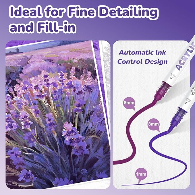 Guangna 12 Purple Dual Tip Acrylic Paint Markers, Brush Tip & Chisel Tip - Image 5
