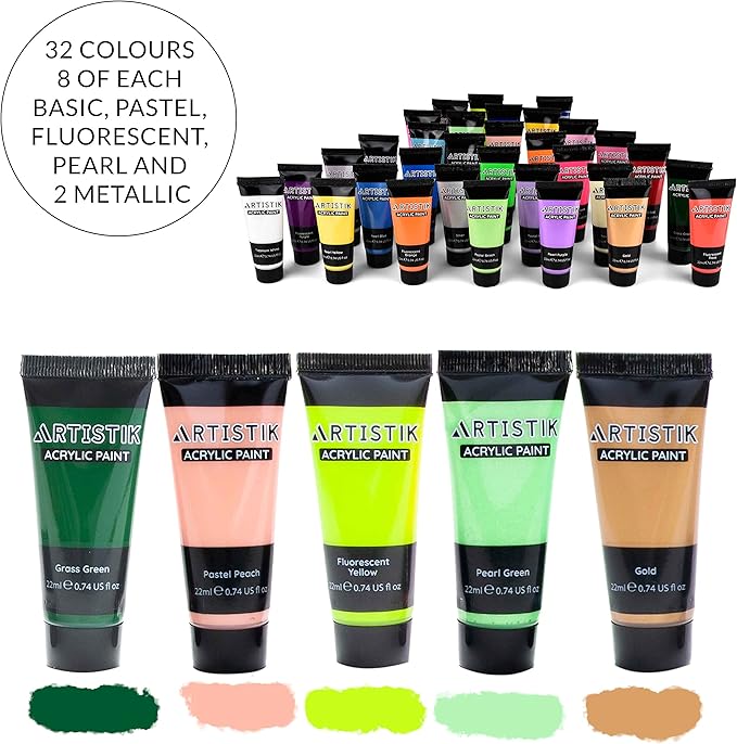 ARTISTIK Acrylic Paint Tube Set of 32-22ml Paint Tubes - Image 4