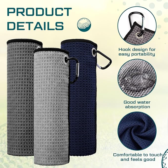 Batiyeer Golf Towel Bulk for Golf Bags 16'' x 16'' Microfiber Fabric Towel with Clip Waffle Pattern, Fitness, Camping, Hiking, Yoga