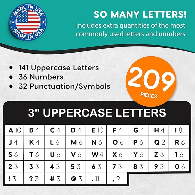 209 Pcs 3" Black Bulletin Board Letters & Numbers, Capital Letters, Punctuation - Image 4