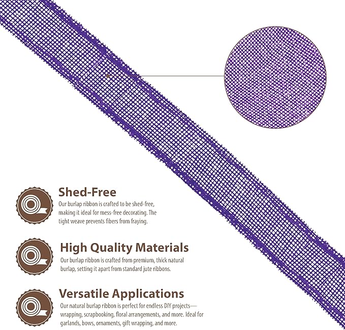 Mandala Crafts Purple Burlap Ribbon 1.5 Inches Wide Jute Ribbons - Image 3