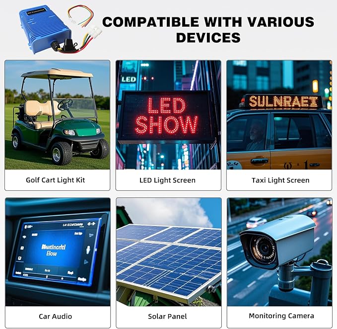 Roykaw Golf Cart Voltage Reducer Regulator,36 or 48V to 12V DC Converter,30A/350Watt, Universal Compatible with EZGO, Club Car, Yamaha and Most Golf Carts