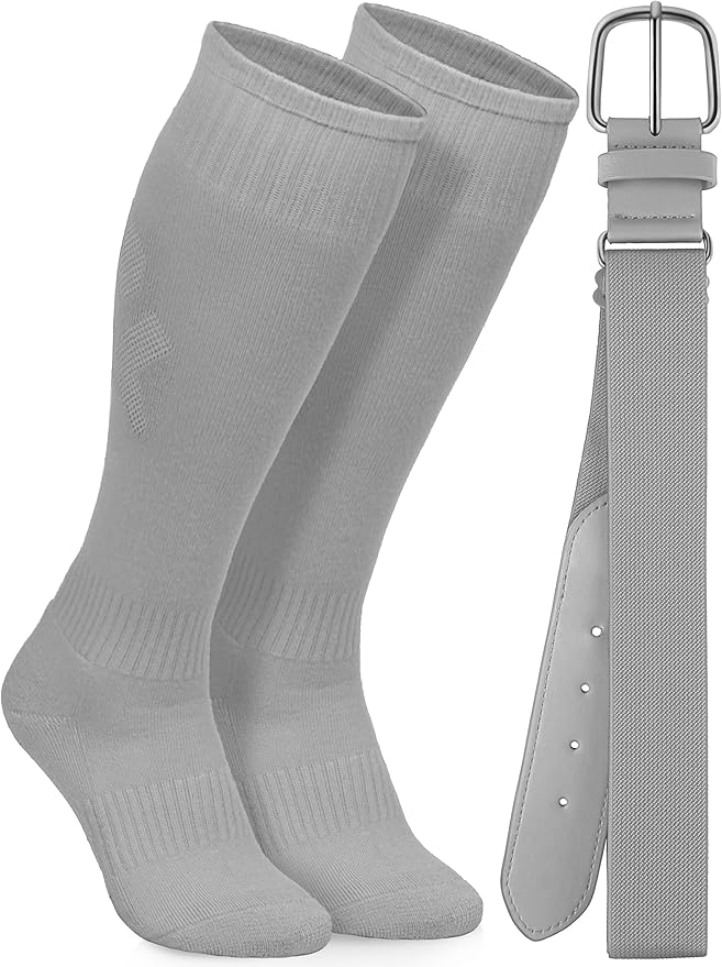 Baseball Socks and Belt Combo Set Cotton Boys Adjustable Baseball Softball Socks and Belt for Boys Girls