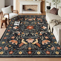 Morebes Washable Black Floral Rug 5x7, Flower Birds Area Rugs by Morebes