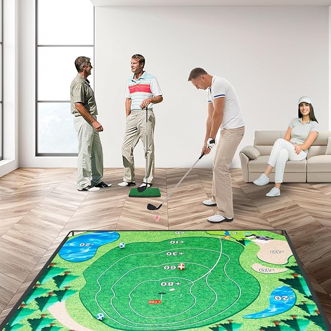 Golf Chipping Game Set, 71"x71" Outdoor Portable Sticky Golf Game, Indoor Chipping Practice with 2 Adjustable Clubs, 20 Sticky Balls for Young Adults, Fathers & Golfers Family Backyard