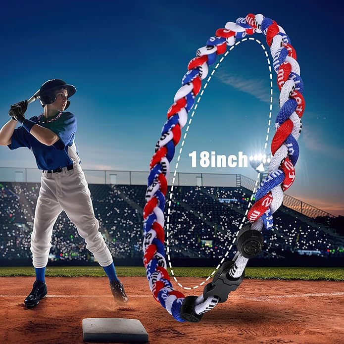 12 Pack Baseball Necklace 18inch, Team Gift for Baseball Funs, Three Braided Titanium Tornado Rope Design, with Muti - Color for Pick